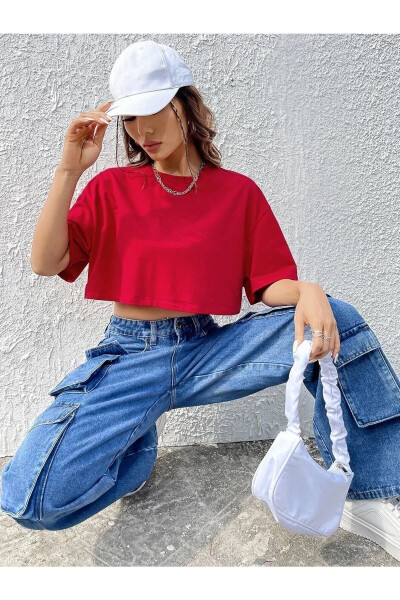 Renkli Oversize Crop Tshirt - 9