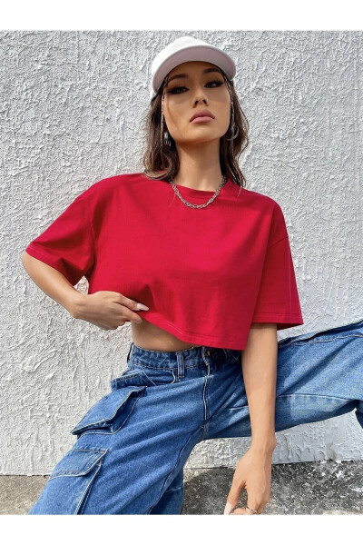 Renkli Oversize Crop Tshirt - 10