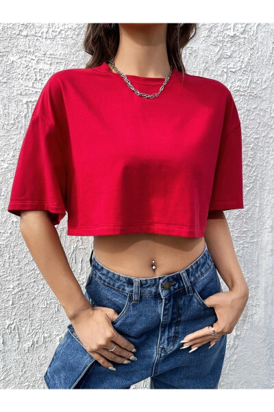 Renkli Oversize Crop Tshirt - 11