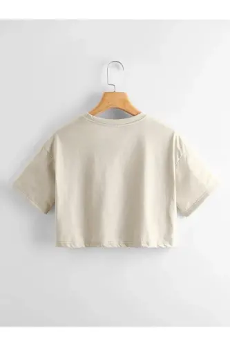 Renkli Oversize Crop Tshirt-KEMİK - 2