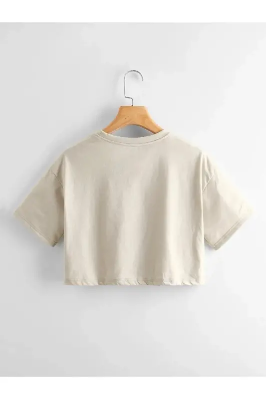 Renkli Oversize Crop Tshirt-KEMİK - 2