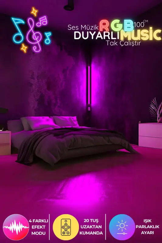 Renkli Ses Kontrollü RGB LED Lamba – Kumandalı Aplik / Abajur Işık Efektli Dekor-Ses - LUCIOLE