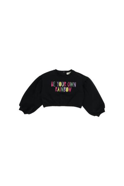 Renkli yazı nakışlı crop sweatshirt - 7