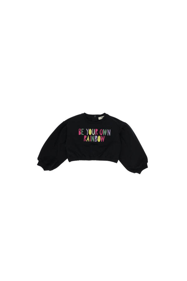 Renkli yazı nakışlı crop sweatshirt - 4