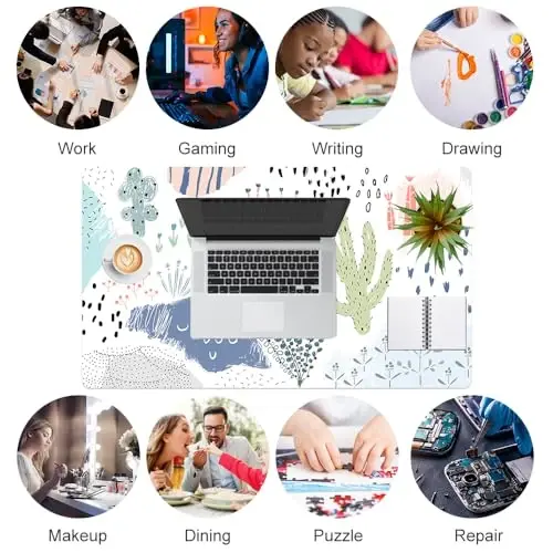 Colorful Star Large Mouse Pad, Waterproof PU Leather Abstract Desk Mat for Women Girls, Cute Desk Accessories Minimalist Home Office Decor, Kids Deak Pad Non-Slip Writing Mat 23.6