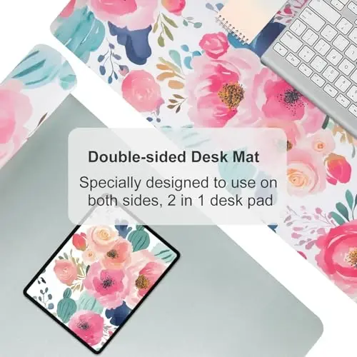 Colorful Star Large Mouse Pad, Pink Floral Desk Mat for Desktop, Women Girls Flowers PU Leather Waterproof Desk Pad, Computer PC Laptop Protector Gaming Mouse Pads for School Office Home 31.5