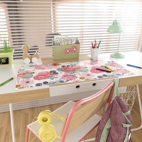 Colorful Star Large Mouse Pad, Pink Floral Desk Mat for Desktop, Women Girls Flowers PU Leather Waterproof Desk Pad, Computer PC Laptop Protector Gaming Mouse Pads for School Office Home 31.5