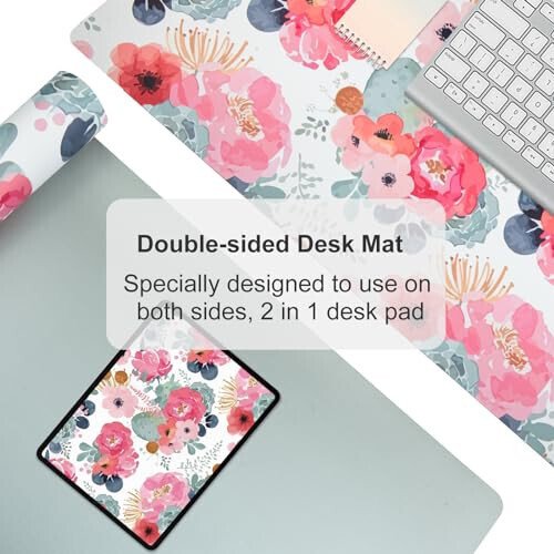 Colorful Star Large Mouse Pad, Pink Floral Desk Mat for Desktop, Women Girls Flowers PU Leather Waterproof Desk Pad, Computer PC Laptop Protector Gaming Mouse Pads for School Office Home 31.5