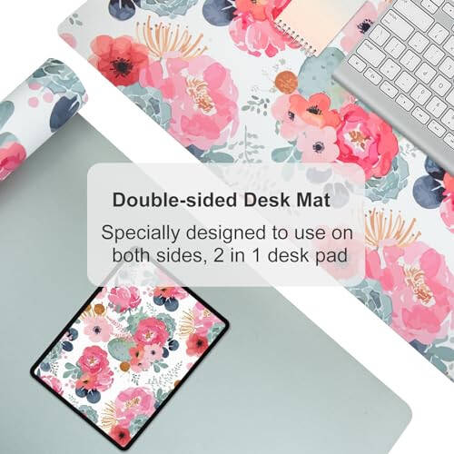 Colorful Star Large Mouse Pad, Pink Floral Desk Mat for Desktop, Women Girls Flowers PU Leather Waterproof Desk Pad, Computer PC Laptop Protector Gaming Mouse Pads for School Office Home 31.5