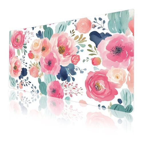 Colorful Star Large Mouse Pad, Pink Floral Desk Mat for Desktop, Women Girls Flowers PU Leather Waterproof Desk Pad, Computer PC Laptop Protector Gaming Mouse Pads for School Office Home 31.5