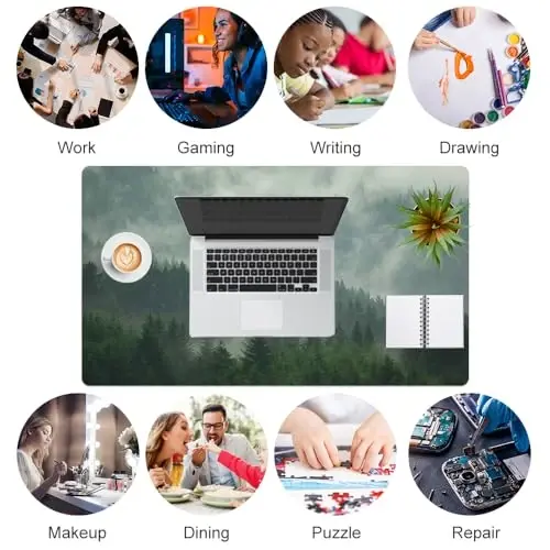 Colorful Star Large Mouse Pad, PU Leather Waterproof Desk Mat, Computer Gaming Mouse Pad, XXL Full Desk Mousepad Non Slip Desk Pad for School Office Home 23.6