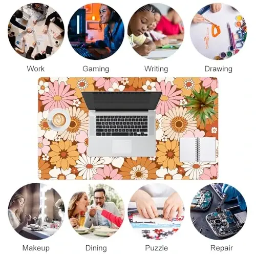 Colorful Star Large Mouse Pad, PU Leather Waterproof Desk Mat, Computer Gaming Mouse Pad, XXL Full Desk Mousepad Non Slip Desk Pad for School Office Home 23.6