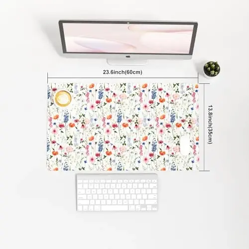 Colorful Star Large Mouse Pad, Watercolor Floral Desk Mat Office Supplies, Waterproof Faux Leather Big Gaming Mousepad for Women Girls, Flowers Desk Pad Home Office Décor Accessories 23.6
