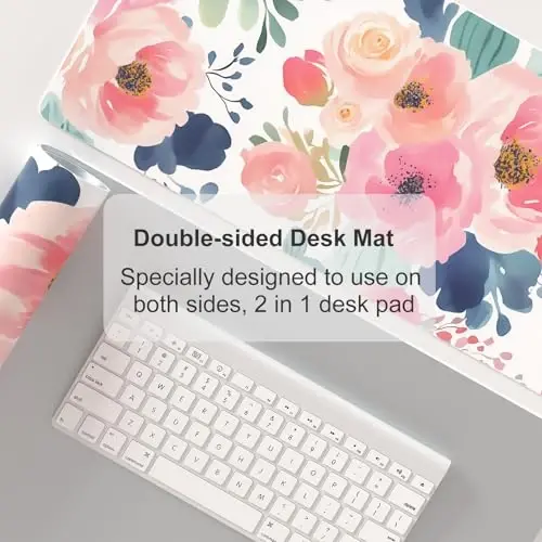 Colorful Star Large Mouse Pad, Pink Floral Desk Mat for Desktop, Women Girls PU Leather Waterproof Gaming Mousepad, Computer PC Laptop Protector Flowers Desk Pads for School Office Home 31.5