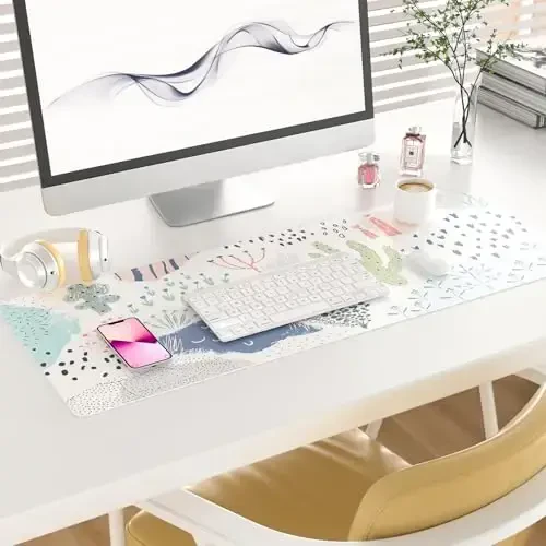 Colorful Star Large Mouse Pad, Waterproof PU Leather Abstract Desk Mat for Women Girls, Cute Desk Accessories Minimalist Home Office Decor, Kids Deak Pad Non-Slip Writing Mat 31.5