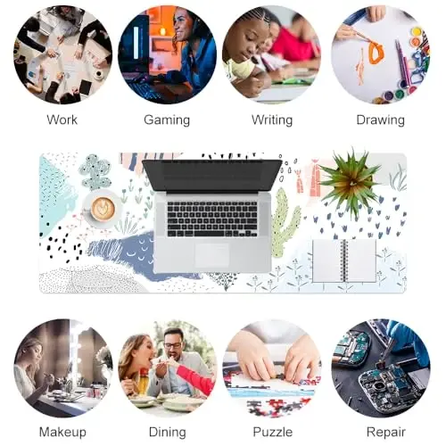 Colorful Star Large Mouse Pad, Waterproof PU Leather Abstract Desk Mat for Women Girls, Cute Desk Accessories Minimalist Home Office Decor, Kids Deak Pad Non-Slip Writing Mat 31.5