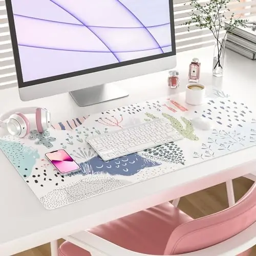 Colorful Star Large Mouse Pad, Waterproof PU Leather Abstract Desk Mat for Women Girls, Cute Desk Accessories Minimalist Home Office Decor, Kids Deak Pad Non-Slip Writing Mat 31.5