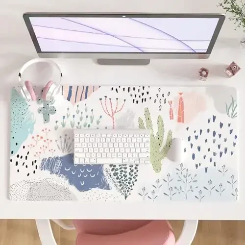 Colorful Star Large Mouse Pad, Waterproof PU Leather Abstract Desk Mat for Women Girls, Cute Desk Accessories Minimalist Home Office Decor, Kids Deak Pad Non-Slip Writing Mat 31.5