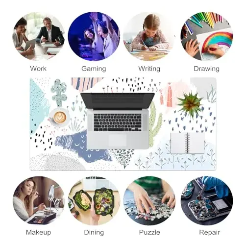 Colorful Star Large Mouse Pad, Waterproof PU Leather Abstract Desk Mat for Women Girls, Cute Desk Accessories Minimalist Home Office Decor, Kids Deak Pad Non-Slip Writing Mat 31.5