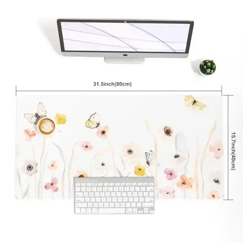 Colorful Star Large Mouse Pad, Watercolor Floral Desk Mat Office Supplies, Waterproof PU Leather Gaming Mousepad for Women Girls, Butterflies Desk Pad Home Office Décor Accessories 31.5