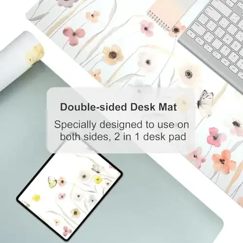 Colorful Star Large Mouse Pad, Watercolor Floral Desk Mat Office Supplies, Waterproof PU Leather Gaming Mousepad for Women Girls, Butterflies Desk Pad Home Office Décor Accessories 31.5