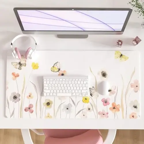 Colorful Star Large Mouse Pad, Watercolor Floral Desk Mat Office Supplies, Waterproof PU Leather Gaming Mousepad for Women Girls, Butterflies Desk Pad Home Office Décor Accessories 31.5