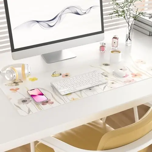 Colorful Star Large Mouse Pad, Watercolor Floral Desk Mat Office Supplies, Waterproof PU Leather Gaming Mousepad for Women Girls, Butterflies Desk Pad Home Office Décor Accessories 31.5