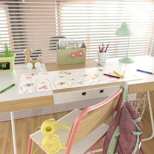 Colorful Star Large Mouse Pad, Watercolor Floral Desk Mat Office Supplies, Waterproof PU Leather Gaming Mousepad for Women Girls, Butterflies Desk Pad Home Office Décor Accessories 31.5