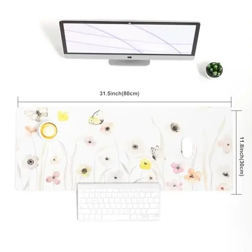 Colorful Star Large Mouse Pad, Watercolor Floral Desk Mat Office Supplies, Waterproof PU Leather Gaming Mousepad for Women Girls, Butterflies Desk Pad Home Office Décor Accessories 31.5