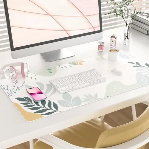 Colorful Star Large Mouse Pad, Green White Waterproof Desk Mat, Abstract Boho Double Sided Computer Gaming Mouse Pad, XXL Full Desk Mousepad Non Slip Desk Pad for School Office Home 31.5