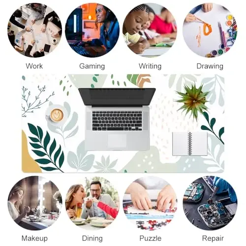 Colorful Star Large Mouse Pad, Green White Waterproof Desk Mat, Abstract Boho Double Sided Computer Gaming Mouse Pad, XXL Full Desk Mousepad Non Slip Desk Pad for School Office Home 31.5