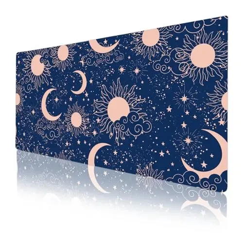 Colorful Star Starry Sky Large Mouse Pad, Celestial Moon and Sun Extended Gaming Mouse Pad Non-Slip Desk Mat, Leather Blue Keyboard Mat for Desktop Gaming Mousepad Accessories 31.5