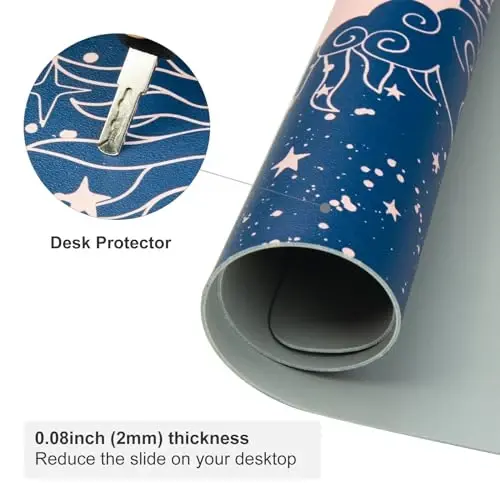 Colorful Star Starry Sky Large Mouse Pad, Celestial Moon and Sun Extended Gaming Mouse Pad Non-Slip Desk Mat, Leather Blue Keyboard Mat for Desktop Gaming Mousepad Accessories 31.5