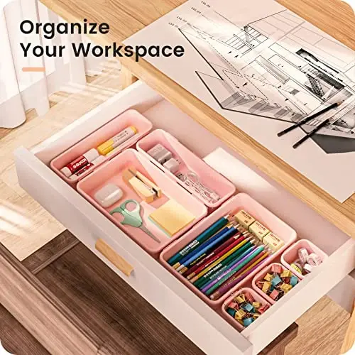 A-LuGei 【𝟓 𝐒𝐈𝐙𝐄 Tool Box Organizer Tray Divider Set Drawer Organizer | 【𝗚𝗮𝗿𝗮𝗴𝗲】 【𝗗𝗲𝘀𝗸】 Drawer Organizer, Organization and Storage Toolbox Rolling Tool Chest Cabinet WorkBench (Pink) - A-LuGei (1)