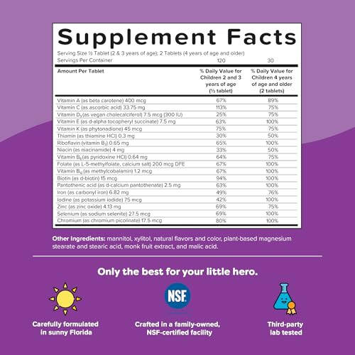 Renzo'nun Seçici Yiyen Çocuklar Çoklu Vitamini Demir İle - D3 ve K2 Vitamini ve Daha Fazlası İçeren Eriyen Çocuk Vitaminleri - 60 Şekersiz Eriyen Tablet, Kiraz Kiraz Mo' Kiraz Aromalı - 6