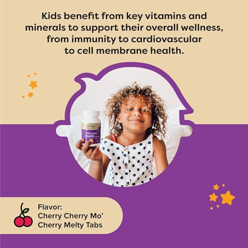 Renzo's Picky Eater Kids Multivitamin with Iron - Dissolving Kids Vitamins with Vitamin D3 & K2 and More - 60 Sugar-Free Melty Tabs, Cherry Cherry Mo' Cherry Flavored - 8