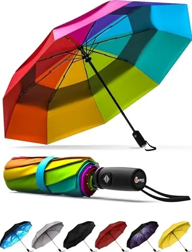 REPEL Windproof Travel Umbrella - Compact & Withstands Winds up to 85MPH , Strongest Premium Auto Folding Umbrella for Rain and Sun - Durable, Light & Portable for Women & Men , Fits Backpack & Cars - 5
