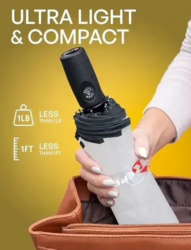 REPEL Windproof Travel Umbrella - Compact & Withstands Winds up to 85MPH , Strongest Premium Auto Folding Umbrella for Rain and Sun - Durable, Light & Portable for Women & Men , Fits Backpack & Cars - 3
