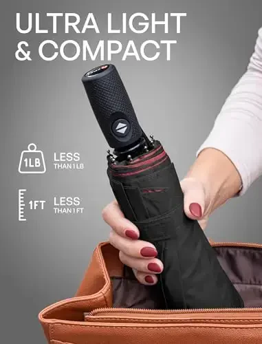 REPEL Windproof Travel Umbrella - Compact & Withstands Winds up to 85MPH , Strongest Premium Auto Folding Umbrella for Rain and Sun - Durable, Light & Portable for Women & Men , Fits Backpack & Cars - 3