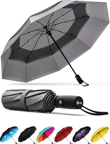 REPEL Windproof Travel Umbrella - Compact & Withstands Winds up to 85MPH , Strongest Premium Auto Folding Umbrella for Rain and Sun - Durable, Light & Portable for Women & Men , Fits Backpack & Cars - 1