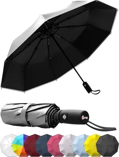 REPEL Windproof Travel Umbrella - Compact & Withstands Winds up to 85MPH , Strongest Premium Auto Folding Umbrella for Rain and Sun - Durable, Light & Portable for Women & Men , Fits Backpack & Cars - 1