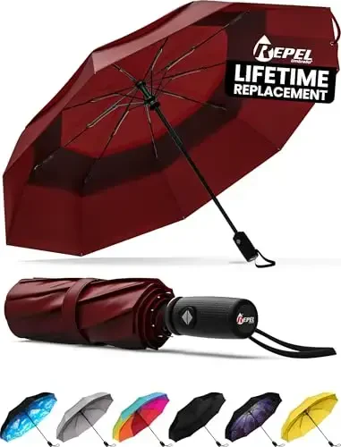 Repel Umbrella – Engineered to Withstand 85MPH Winds – Chosen by Wirecutter 2025 as Strongest Travel Umbrella for Rain - Auto Open Close, Compact, - 1