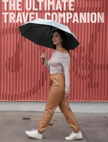 REPEL Shamolga chidamli sayohat soyaboni - ixcham va 85MPH gacha bo'lgan shamollarga bardosh beradi, yomg'ir va quyosh uchun eng kuchli Premium avtomatik katlama soyaboni - chidamli, engil va portativ ayollar va erkaklar uchun, ryukzak va mashinalarga mos keladi - 3