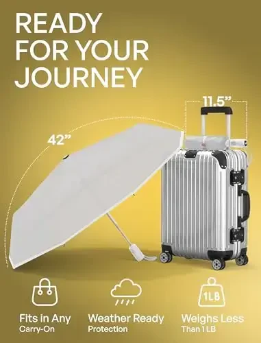 REPEL shamolga chidamli sayohat soyaboni - ixcham va 85MPH gacha bo'lgan shamollarga bardosh beradi, yomg'ir va quyosh uchun eng kuchli premium avtomatik katlanadigan soyabon - chidamli, engil va ayollar va erkaklar uchun ko'chma, ryukzak va mashinalarga mos keladi - 5