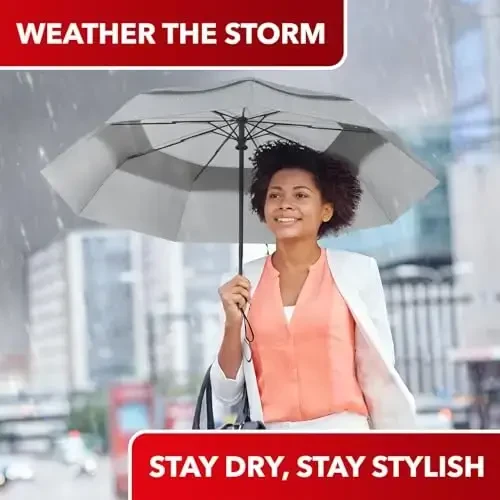 REPEL Shamolga chidamli Sayohat Soyaboni - Yilni va 85MPH gacha bo'lgan shamollarga bardosh beradi, Yomg'ir va Quyosh uchun eng kuchli Premium Avtomatik Katlanadigan Soyabon - Bardoshli, Yengil va Ayollar va Erkaklar uchun Portativ, Ryukzak va Mashinalarga mos - 5