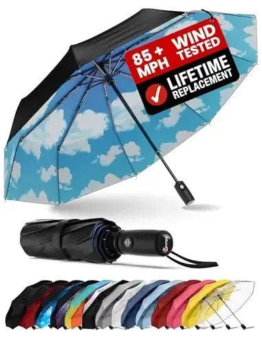 Repel Umbrella Windproof Travel Umbrellas for Rain - Easy Auto Open Close, Durable & Compact Umbrella, Strong Fiberglass Frame, Waterproof Canopy - Backpack, Purse, Portable Umbrella for Travel 