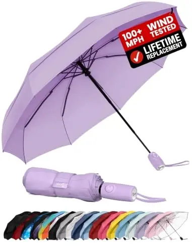 Repel Windproof Travel Umbrella - Compact & Withstands Winds up to 100MPH , Strongest Premium Auto Folding Umbrella for Rain and Sun - Durable, Light & Portable for Women & Men , Fits Backpack & Cars - UPPER ECHELON PRODUCTS LLC