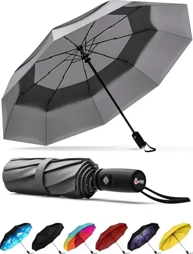 REPEL Windproof Travel Umbrella - Compact & Withstands Winds up to 85MPH , Strongest Premium Auto Folding Umbrella for Rain and Sun - Durable, Light & Portable for Women & Men , Fits Backpack & Cars - 1