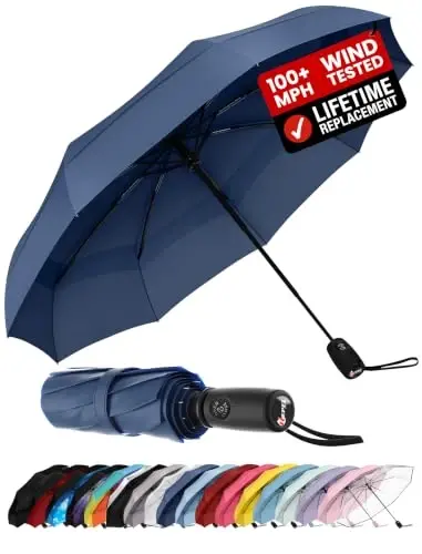 REPEL Windproof Travel Umbrella - Compact & Withstands Winds up to 85MPH , Strongest Premium Auto Folding Umbrella for Rain and Sun - Durable, Light & Portable for Women & Men , Fits Backpack & Cars - REPEL