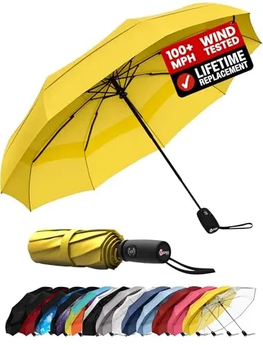 REPEL Windproof Travel Umbrella - Compact & Withstands Winds up to 85MPH, Strongest Premium Auto Folding Umbrella for Rain and Sun - Durable, Light & Portable for Women & Men, Fits Backpack & Cars 